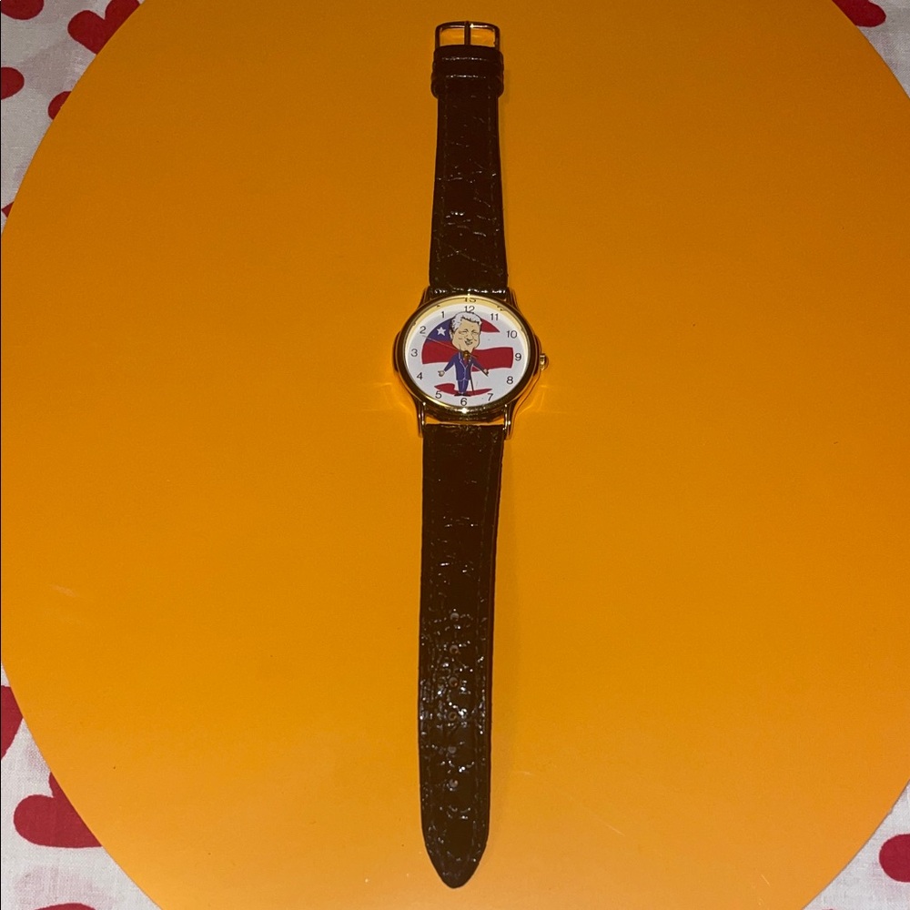 Bill Clinton American flag watch with leather band